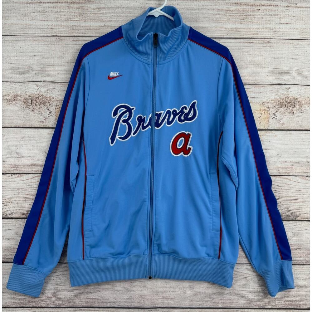 Nike Cooperstown Atlanta Braves Full Zip Warmup‎ Jacket Adult Large Light Blue